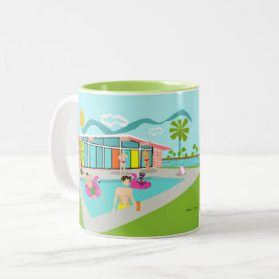 Retro Gay Pink Flamingo Pool Party Two-Tone Coffee Mug
