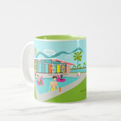 Retro Gay Pink Flamingo Pool Party  Two_Tone Coffee Mug