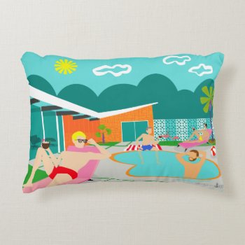 Retro Gay Pool Party Accent Pillow by StrangeLittleOnion at Zazzle