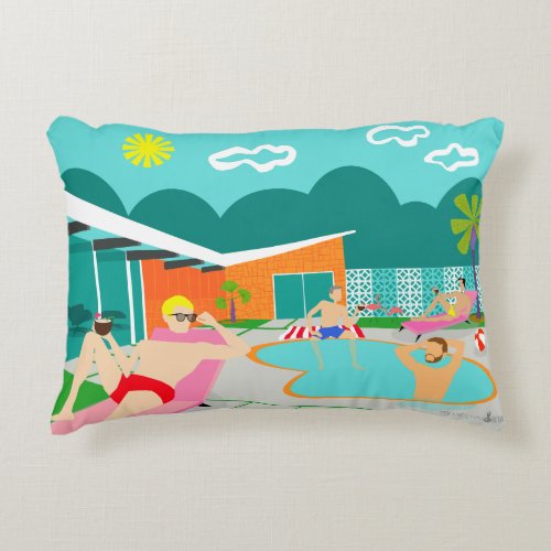 Retro Gay Pool Party Accent Pillow