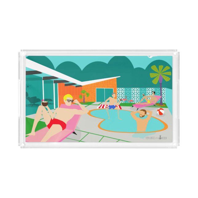 Retro Gay Pool Party Acrylic Tray (Front)