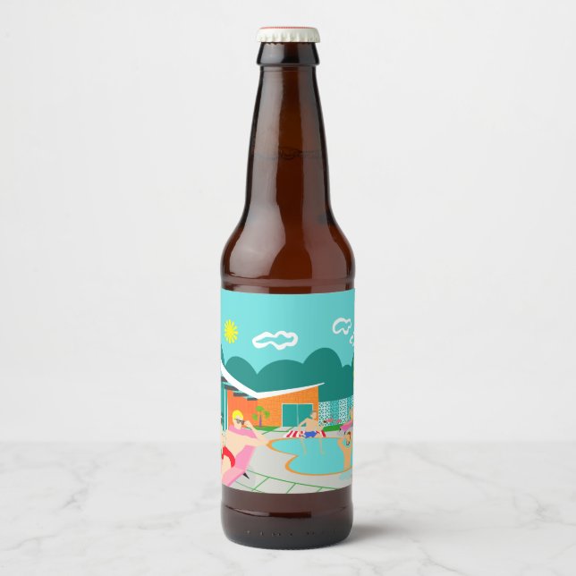 Retro Gay Pool Party Beer Bottle Label (Front)