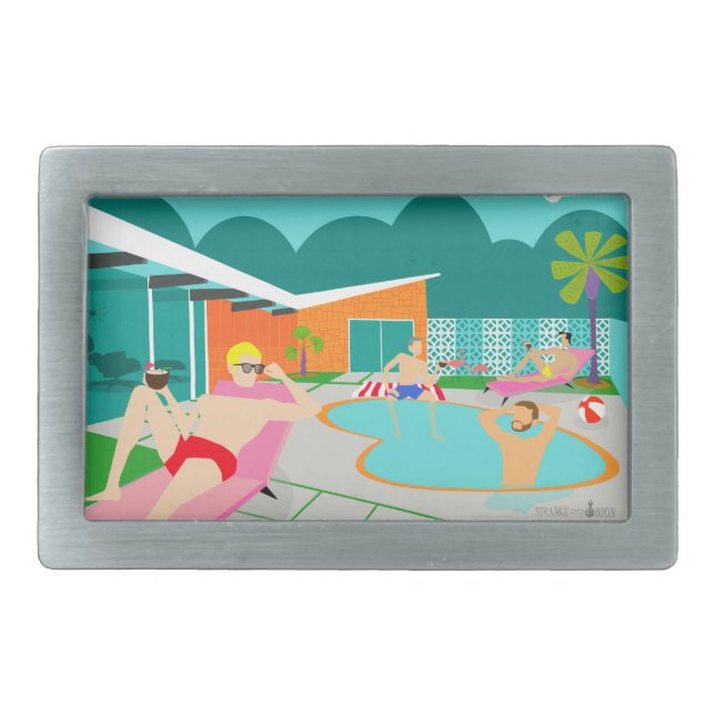 Retro Gay Pool Party Belt Buckle (Front)