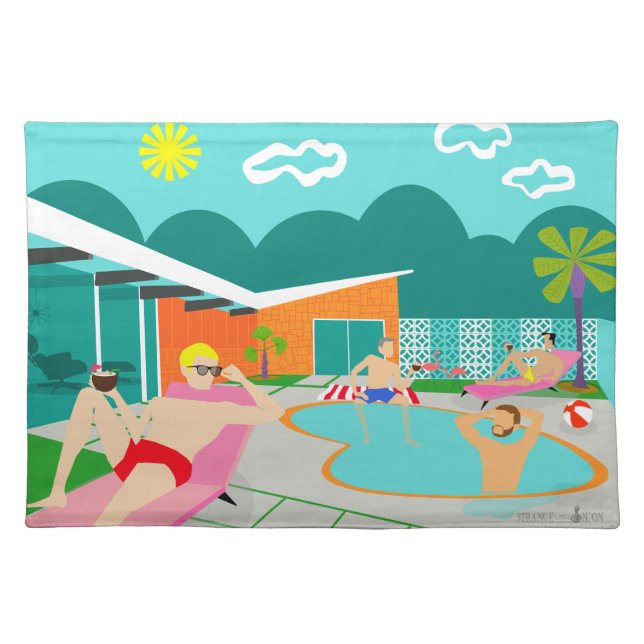 Retro Gay Pool Party Cloth Placemat (Front)