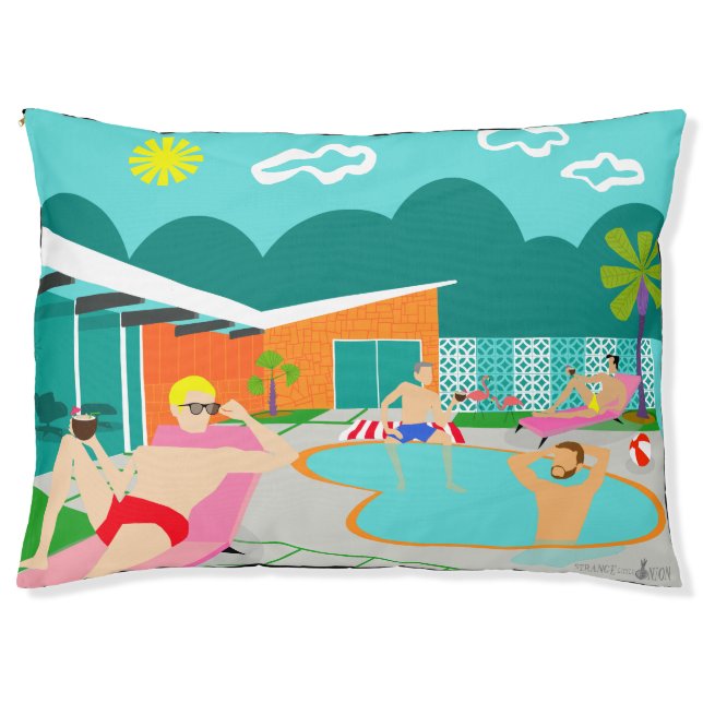 Retro Gay Pool Party Dog Bed (Front)
