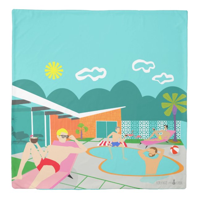 Retro Gay Pool Party Duvet Cover (Front)