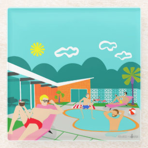 Retro Gay Pool Party Glass Coaster