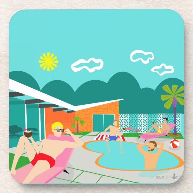 Retro Gay Pool Party Hard Plastic Coaster (Front)