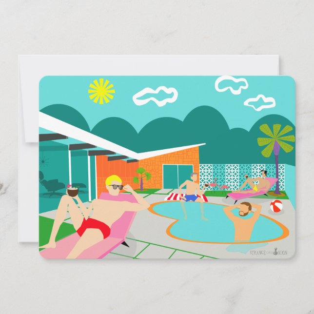 Retro Gay Pool Party Invitation (Front)