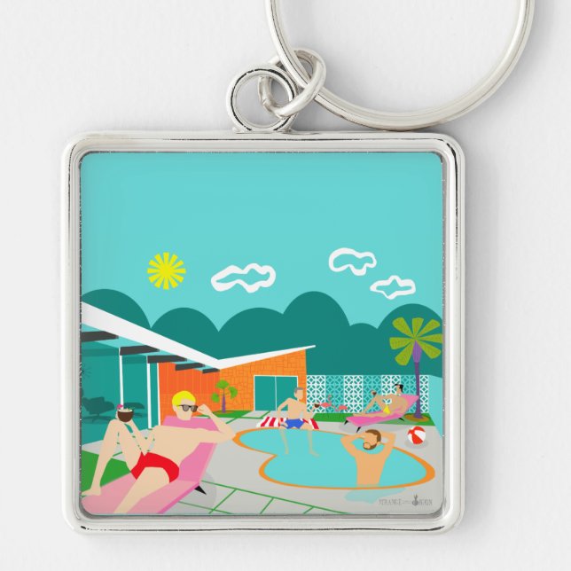 Retro Gay Pool Party Keychain (Front)