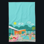 Retro Gay Pool Party Kitchen Towel<br><div class="desc">This Retro Gay Pool Party Kitchen Towel design features four hunky beefcakes having a gay old time as they beat the Palm Springs heat by lounging around the turquoise blue water of their atomic boomerang shaped swimming pool. The mid century modern architecture on the fabulous, orange stone house is clearly...</div>