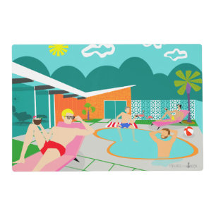Retro Gay Pool Party Laminated Placemat