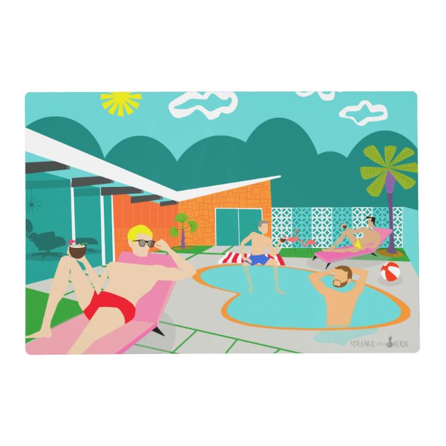 Retro Gay Pool Party Laminated Placemat (Front)
