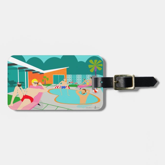 Retro Gay Pool Party Luggage Tag (Front Horizontal)