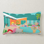 Retro Gay Pool Party Lumbar Pillow<br><div class="desc">This Retro Gay Pool Party Lumbar Pillow features four hunky beefcakes having a gay old time as they beat the Palm Springs heat by lounging around the turquoise blue water of their atomic boomerang shaped swimming pool. The mid century modern architecture on the fabulous, orange stone house is clearly prime...</div>