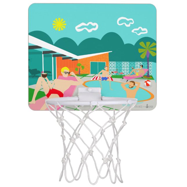 Retro Gay Pool Party Mini Basketball Hoop (Front)