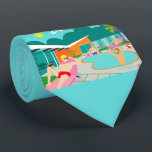 Retro Gay Pool Party Necktie<br><div class="desc">This Retro Gay Pool Party Necktie design features four hunky beefcakes having a gay old time as they beat the Palm Springs heat by lounging around the turquoise blue water of their atomic boomerang shaped swimming pool. The mid century modern architecture on the fabulous, orange stone house is clearly prime...</div>