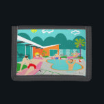 Retro Gay Pool Party Nylon Wallet<br><div class="desc">This Retro Gay Pool Party Nylon Wallet design features four hunky beefcakes having a gay old time as they beat the Palm Springs heat by lounging around the turquoise blue water of their atomic boomerang shaped swimming pool. The mid century modern architecture on the fabulous, orange stone house is clearly...</div>