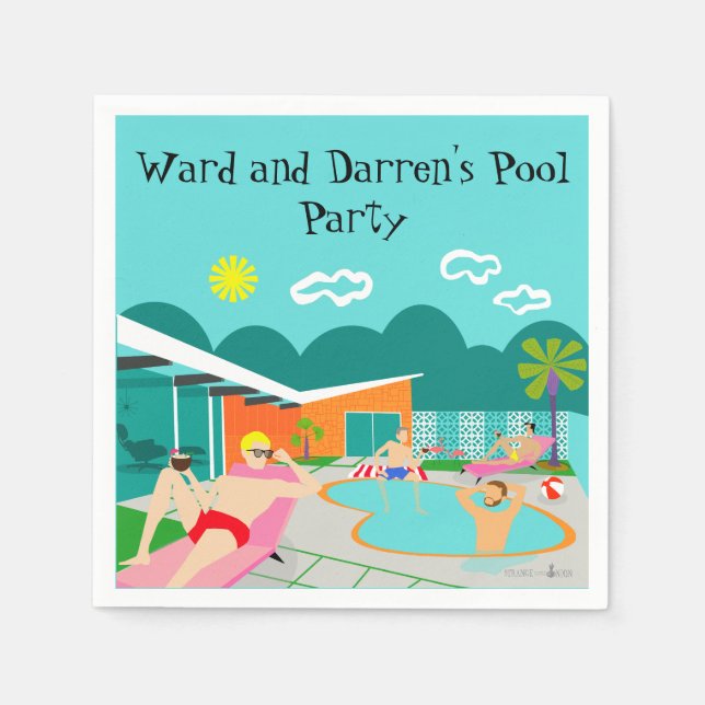 Retro Gay Pool Party Paper Napkin (Front)