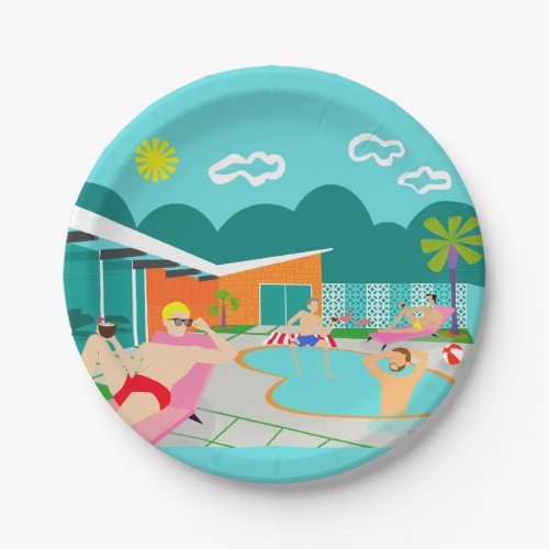 Retro Gay Pool Party Paper Plate
