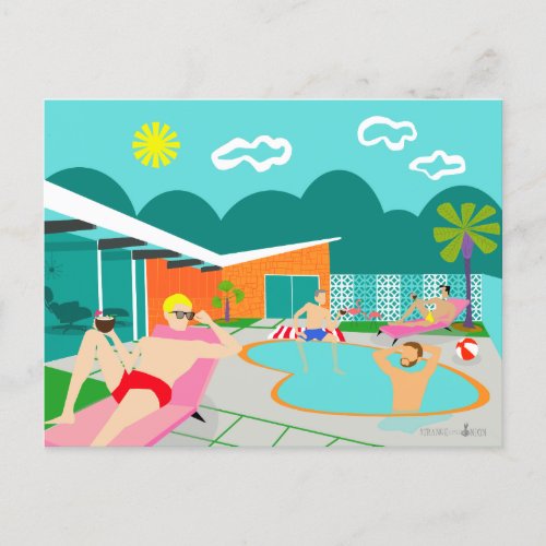 Retro Gay Pool Party Postcard