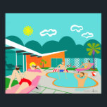 Retro Gay Pool Party Poster<br><div class="desc">This Retro Gay Pool Party Poster features four hunky beefcakes having a gay old time as they beat the Palm Springs heat by lounging around the turquoise blue water of their atomic boomerang shaped swimming pool. The mid century modern architecture on the fabulous, orange stone house is clearly prime real...</div>