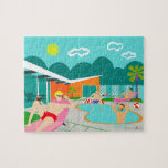 Retro Gay Pool Party Puzzle<br><div class="desc">This Retro Gay Pool Party Puzzle features four hunky beefcakes having a gay old time as they beat the Palm Springs heat by lounging around the turquoise blue water of their atomic boomerang shaped swimming pool. The mid century modern architecture on the fabulous, orange stone house is clearly prime real...</div>
