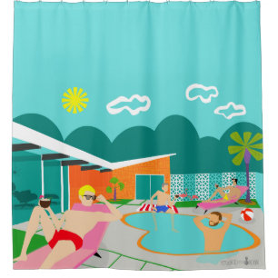 Retro Gay Pool Party Shower Curtain