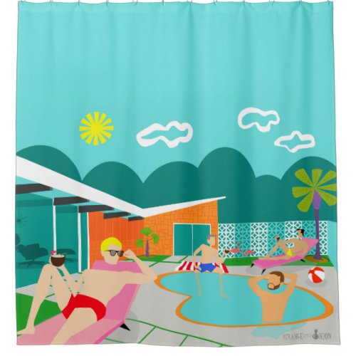 Retro Gay Pool Party Shower Curtain
