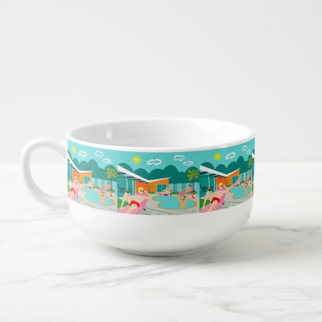 Retro Gay Pool Party Soup Mug (Right)