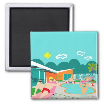 Retro Gay Pool Party Square Magnet by StrangeLittleOnion at Zazzle