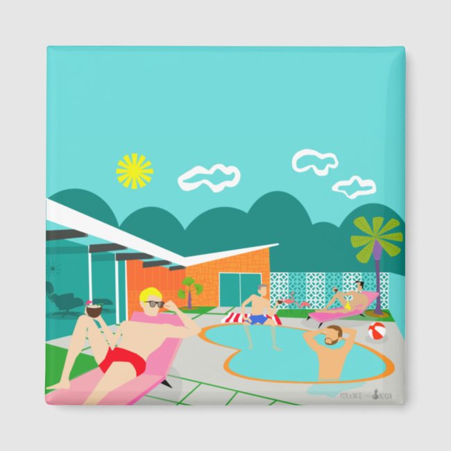 Retro Gay Pool Party Square Magnet