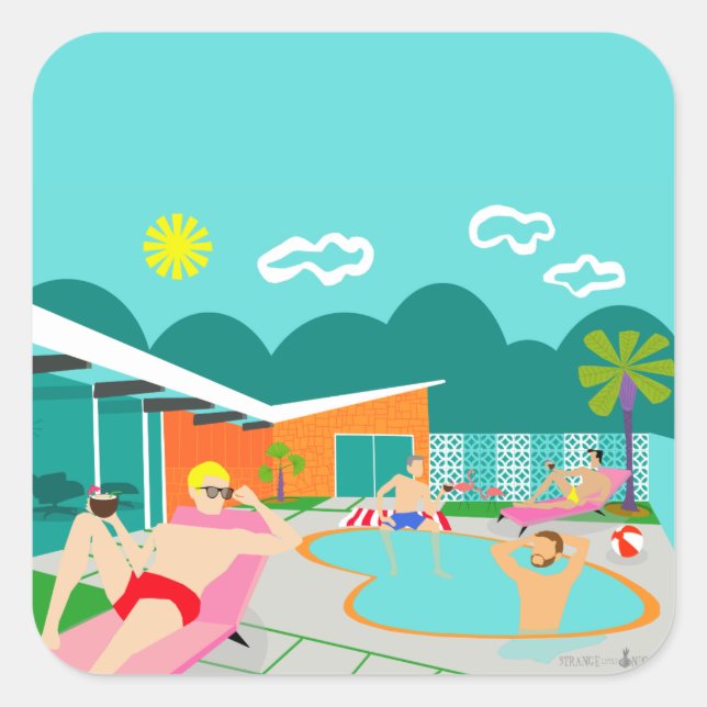 Retro Gay Pool Party Stickers (Front)