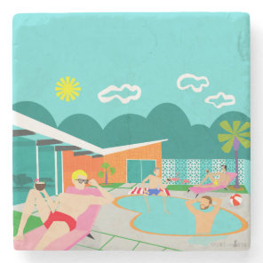 Retro Gay Pool Party Stone Coaster