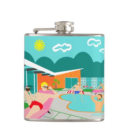 Retro Gay Pool Party Wrapped Vinyl Flask