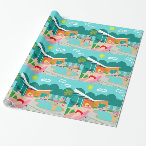 Retro Gay Pool Party Wrapping Paper