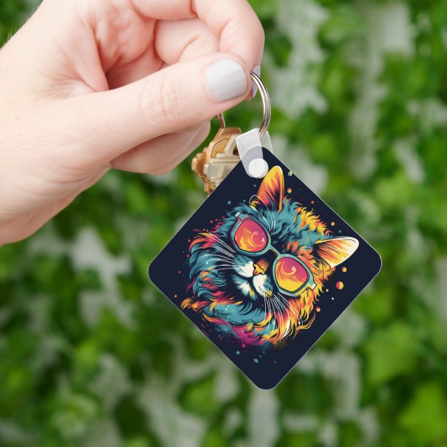 Retro Geek Chic Feline Keychain (Hand)