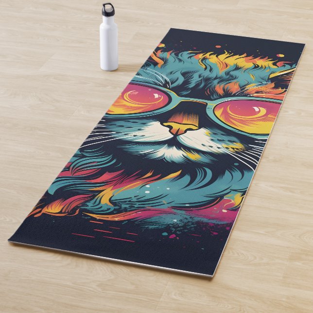 Retro Geek Chic Feline Yoga Mat (In Situ)
