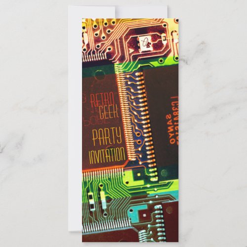 Retro Geek Party  Colorful electronic pcb  Nerdy Invitation