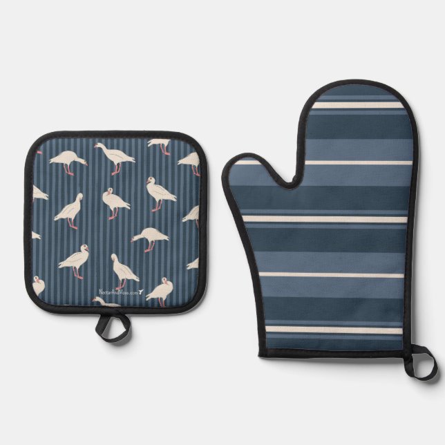 Retro Geese Oven Mitt & Pot Holder Set (Front)