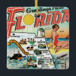 Retro Geetings From Florida Ceramic Ornament<br><div class="desc">A fabulous retro post card image of Florida.  See the old attractions and cities all on this terrific Christmas ornament.  This is one your friends will want to have out all year round!</div>