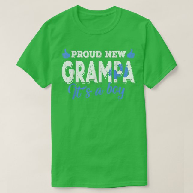 Retro Gender Reveal Proud New Grampa It's A Boy  T-Shirt (Design Front)
