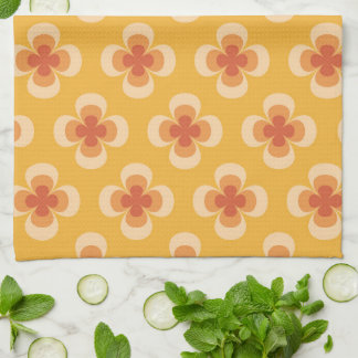 Retro Geo 70s Groovy Florals on Amber Kitchen Towel