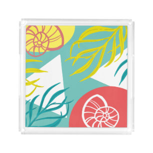 Retro Geo Nautical Seashells Seaweed Acrylic Tray
