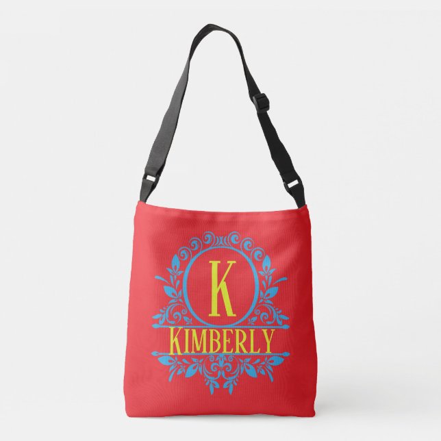 "Retro Geo Pattern" Customizable Monogram  Crossbody Bag (Back)