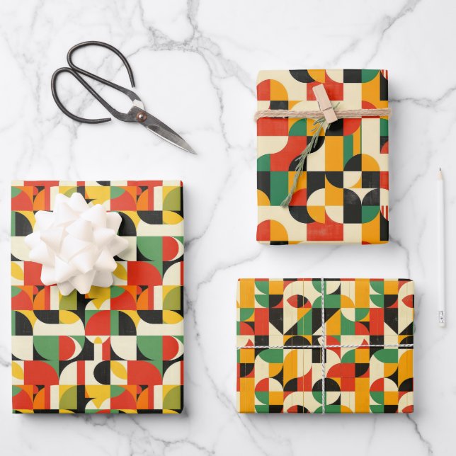 Retro Geometric 2D Pattern – Bold Mid-Century Wrapping Paper Sheets (Front)
