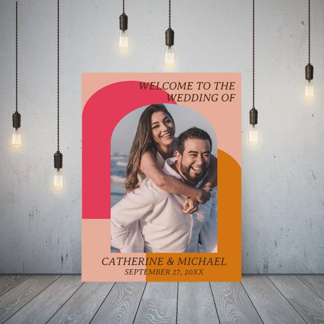 Retro Geometric 70's Arch Pink & Orange Wedding Foam Board (Creator Uploaded)