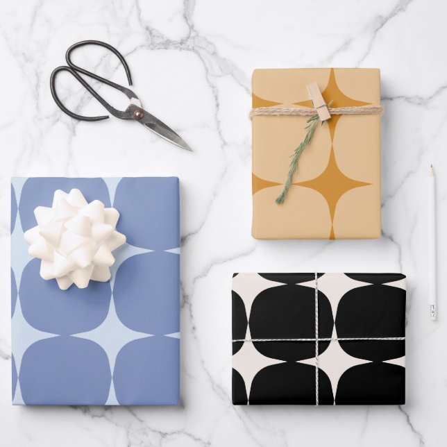 Retro Geometric 70s Modern Bold Abstract Pattern Wrapping Paper Sheets (Front)
