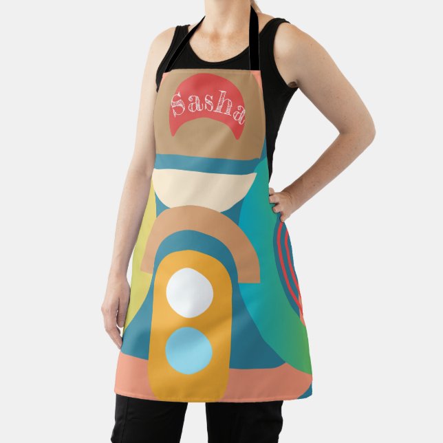 Retro Geometric Abstract Custom Name Apron (Insitu)