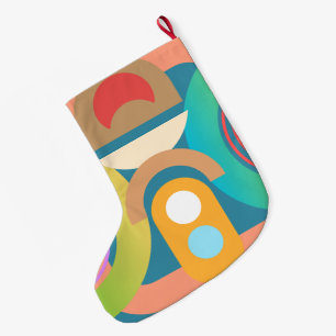 Retro Geometric Abstract Holiday Pattern Large Christmas Stocking